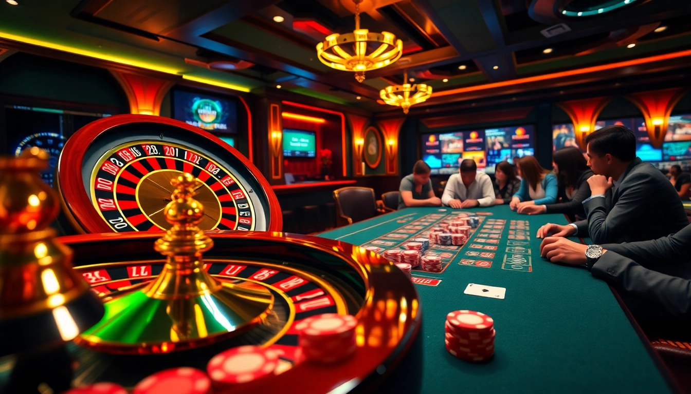 Engaged players at a casino table showcasing the vibrant atmosphere of https://789betg.com/ with poker chips and cards.