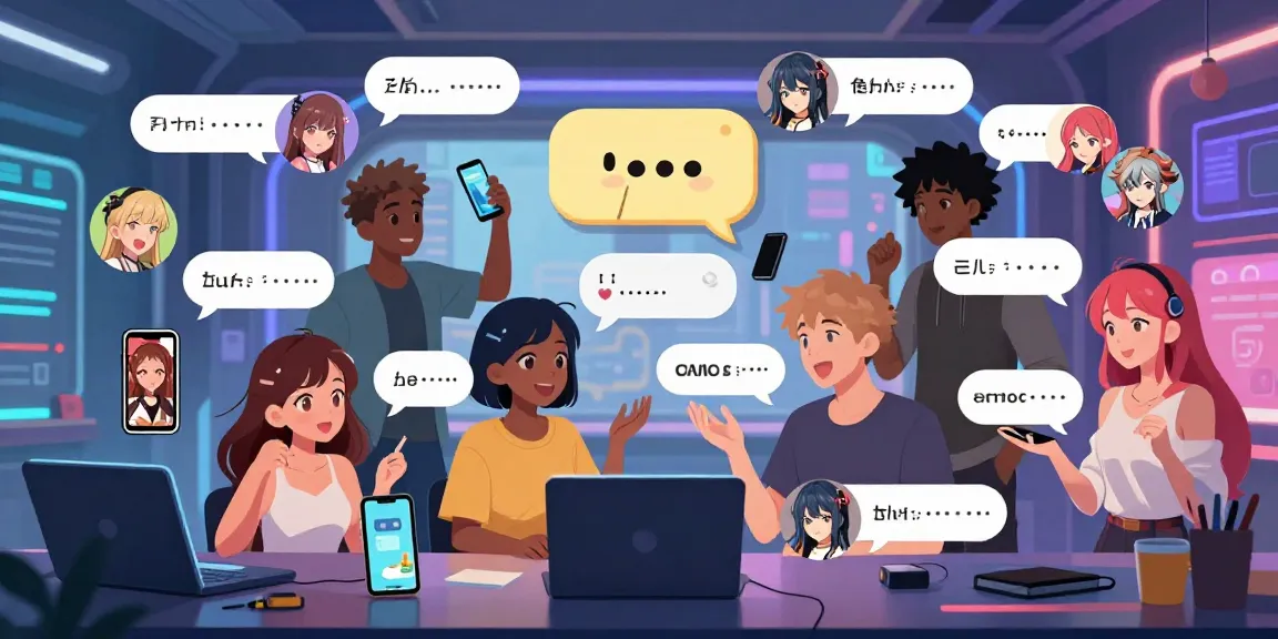 Engaging ecchi chat ai scene with animated characters in lively conversation.