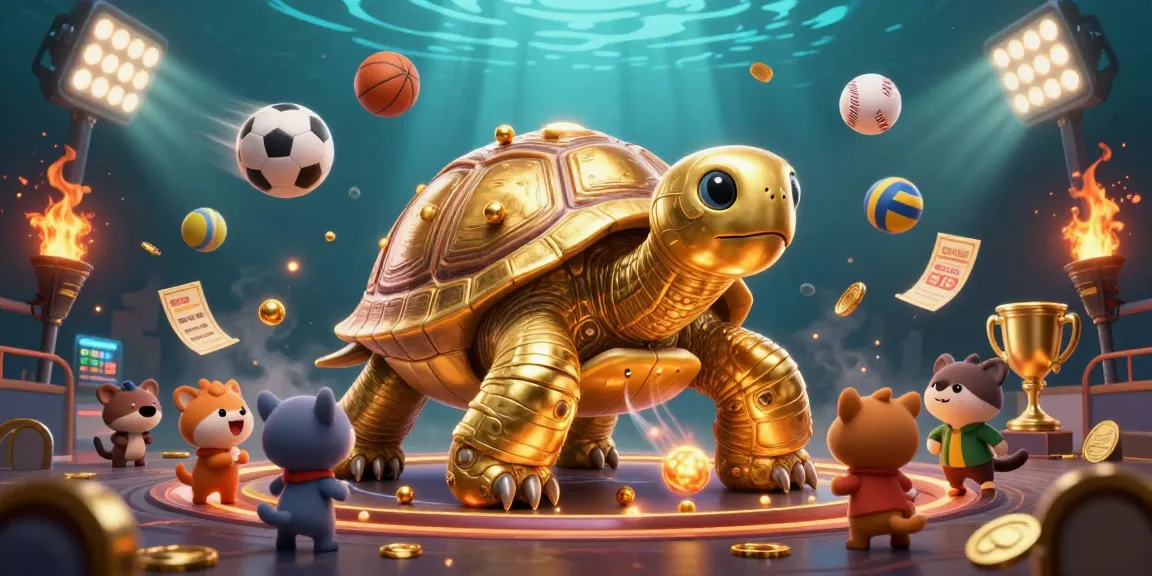 ao88 gaming scene with a golden tortoise pinball machine and excited animals.