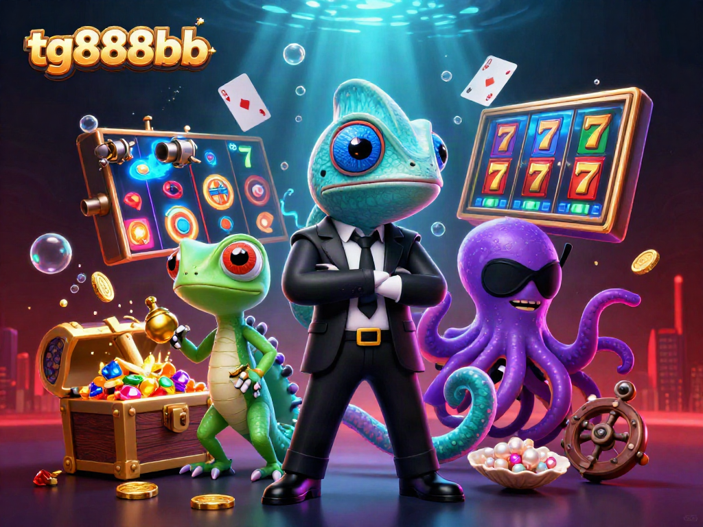 Experience thrilling games at tg888bb with secret agent chameleon and animated casino elements.