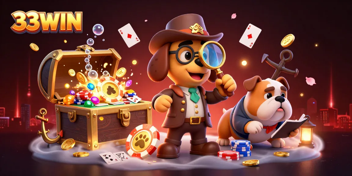 Engage with 33WIN's thrilling casino adventures featuring a detective clue scene.