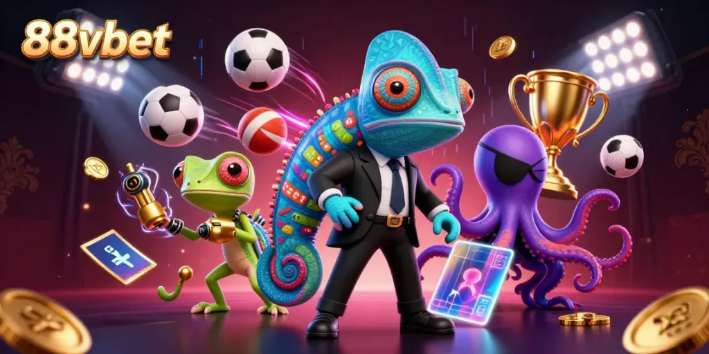 Bet on thrilling games with 88vbet featuring a vibrant casino scene with dynamic characters.