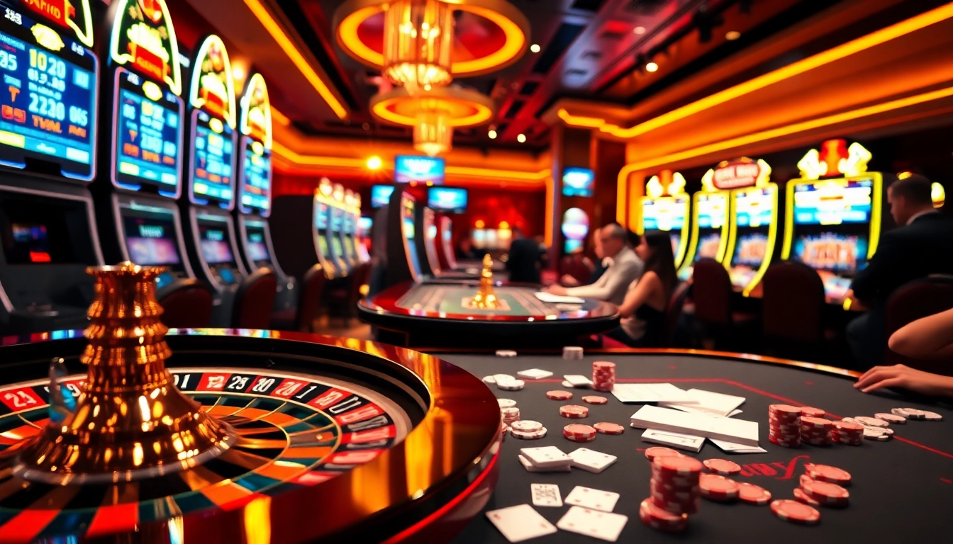 Dynamic casino scene with betting slips featuring tỷ lệ kèo on a stylish gaming table, depicting vibrant gambling excitement.