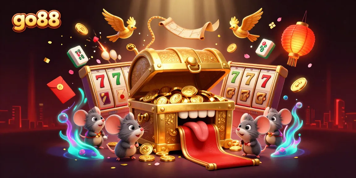 Spin the reels at go88 with vibrant 3D characters and festive symbols in dynamic casino scene.