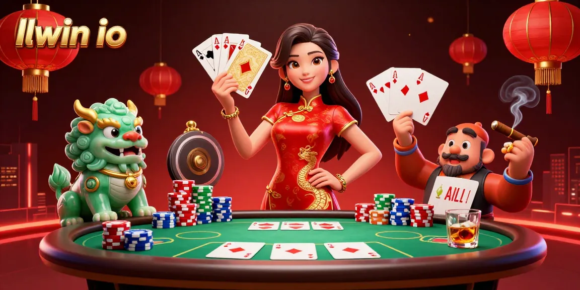 Engage in thrilling gaming at llwin io featuring a stunning poker scene with elegant characters and golden cards.