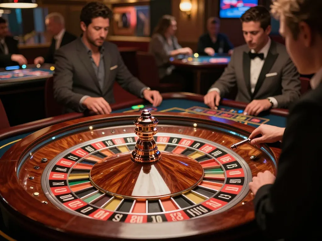 Experience vibrant gameplay at https://9bet.works/ with players engaging intensely at the roulette table.