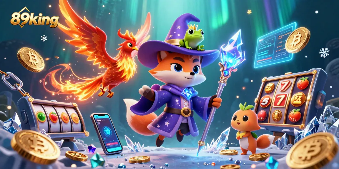 Experience the thrilling action of 89king with a mystical wizard fox in a vibrant casino scene.