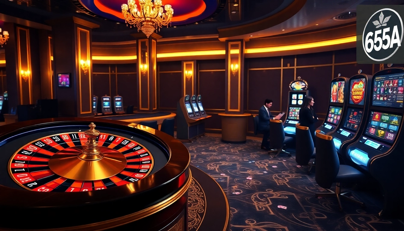 Experience exciting casino games at 65A with vibrant roulette wheels and elegant slots.