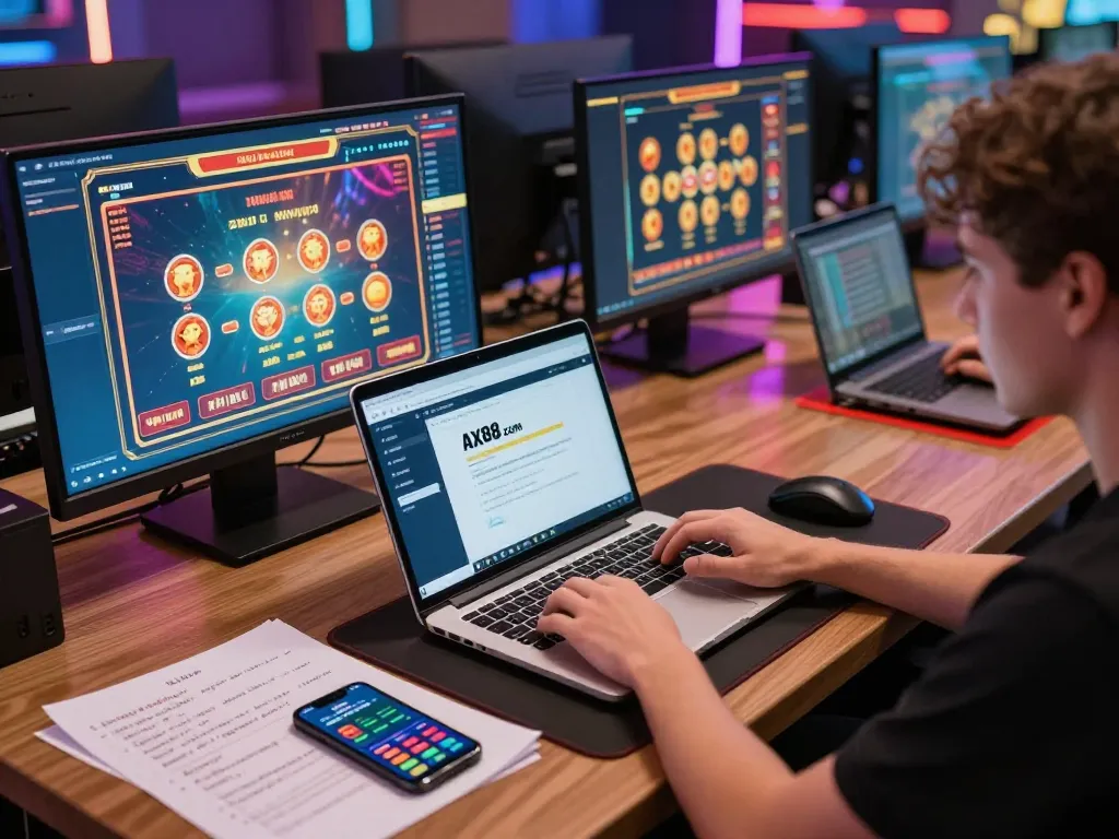 Using AX88 com on a laptop while enjoying online gaming experience in a modern setup