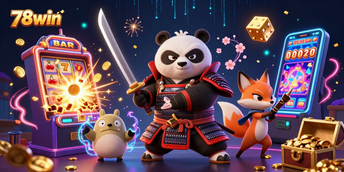 Engage with 78win's thrilling casino adventure featuring samurai panda and ninja fox.