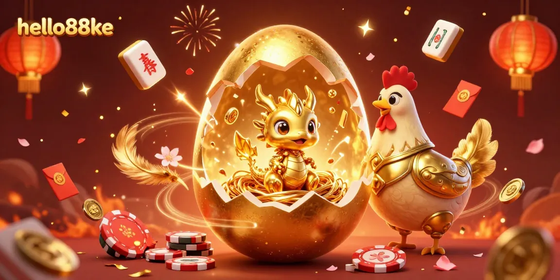 Experience luck at hello88ke with a golden dragon amidst festive gambling symbols and vibrant decor.