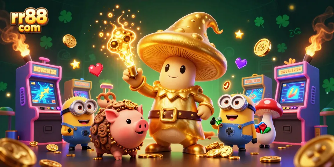 Experience winning magic with rr88 com as a golden wizard channels treasure in vibrant 3D casino scene.