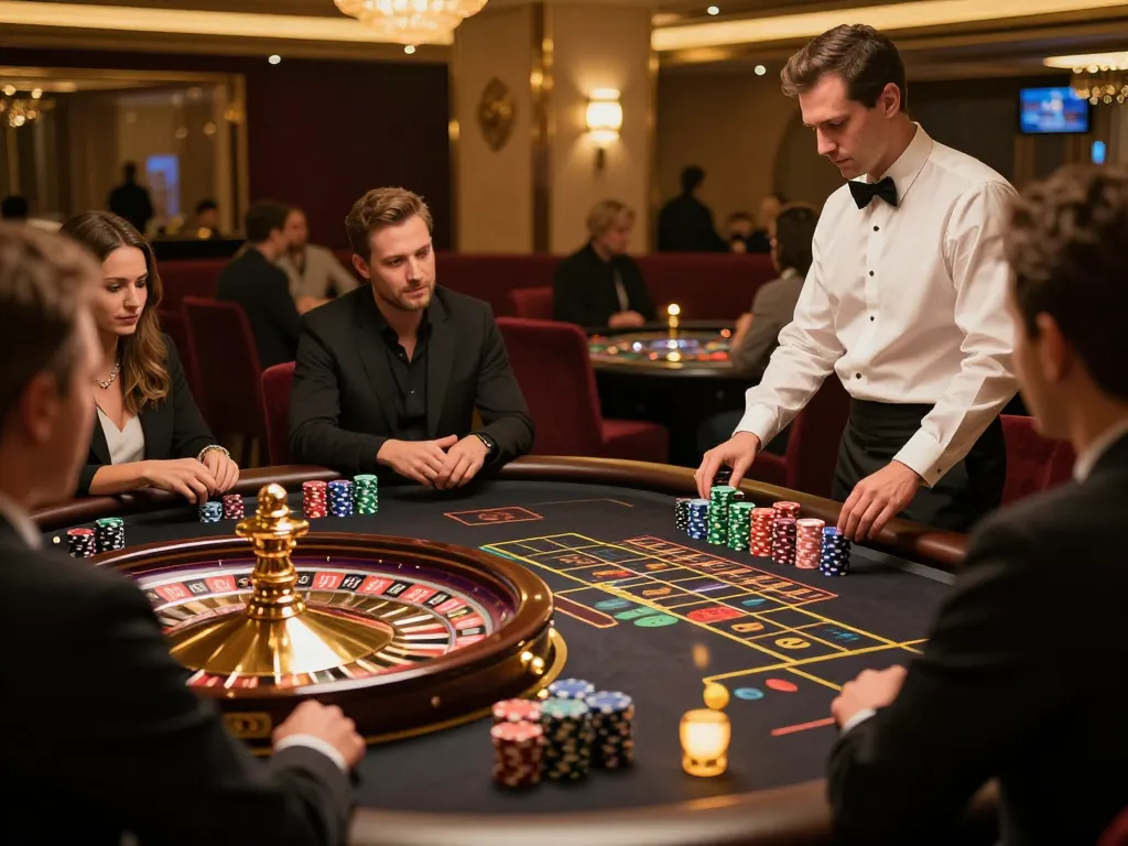 Experience thrilling roulette gameplay at Sunwin Casino with vibrant chips and eager players.