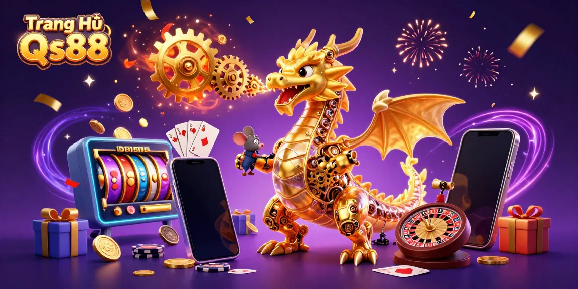 Experience the excitement of Trang Chủ Qs88 with a vibrant 3D dragon and casino-themed elements.