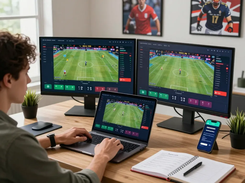 Engaging with kèo nhà cái on multiple screens in a modern sports betting environment.