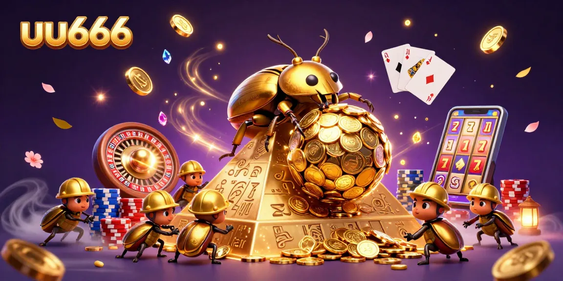 Experience the thrilling bets at uu666 with golden treasures cascading from a vibrant casino scene.