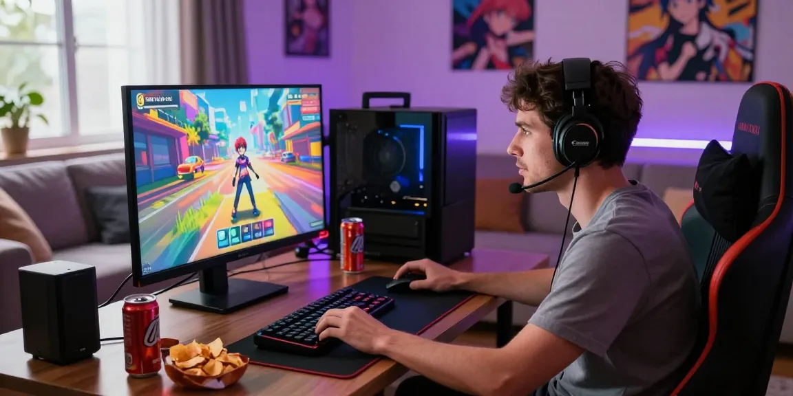 Intense gaming session showcasing hentai games html on a large screen with vibrant visuals in a modern living room.