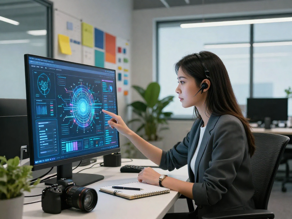 AI interface interaction in a modern workspace, exploring ia +18 advancements.