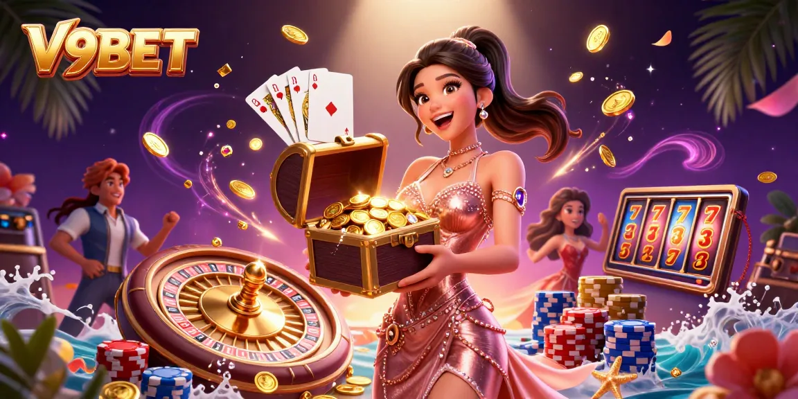 Experience thrilling gameplay with V9BET as golden coins cascade and a jackpot awaits.