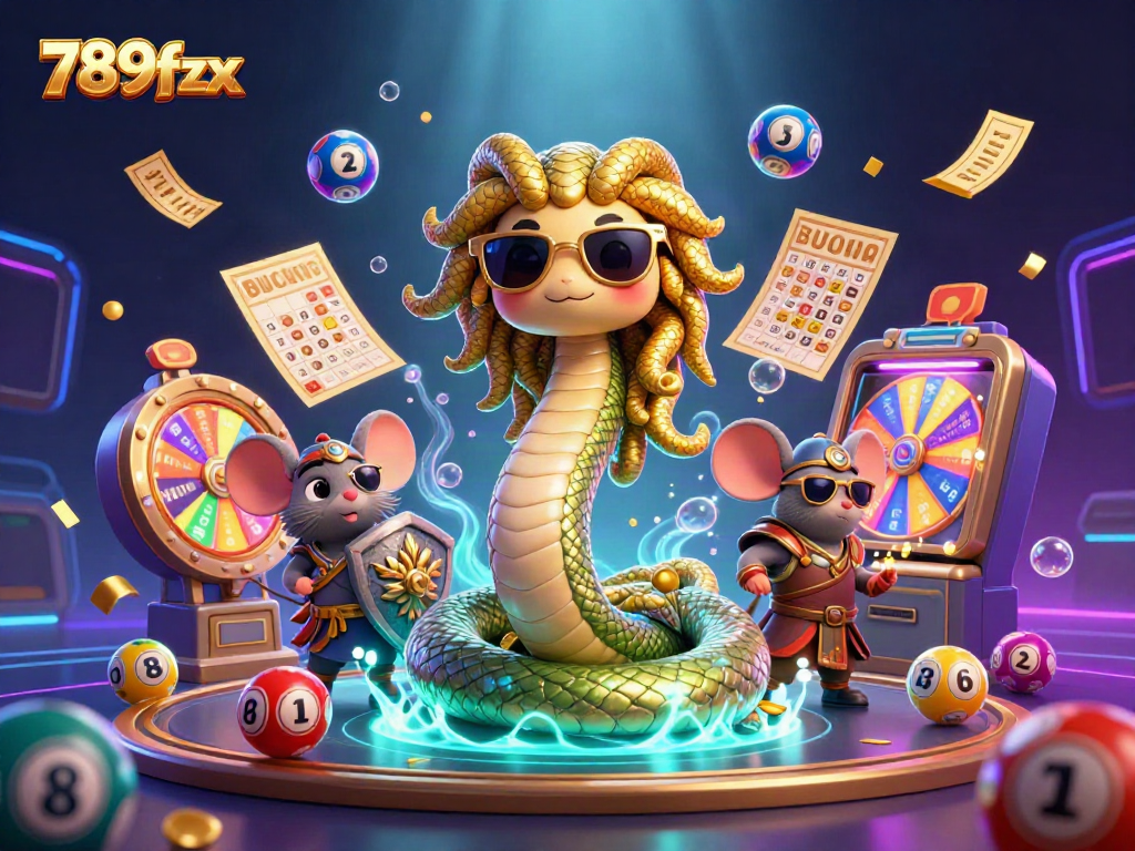 Engaging 3D illustration showcasing the lively casino theme of 789fzx with characters, lottery elements, and vibrant colors.