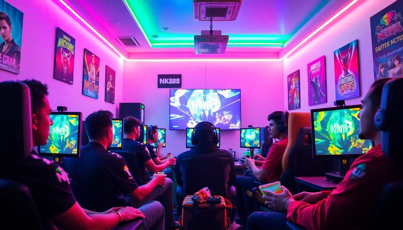 Exciting nk88 gaming scene with diverse players in a modern setup.