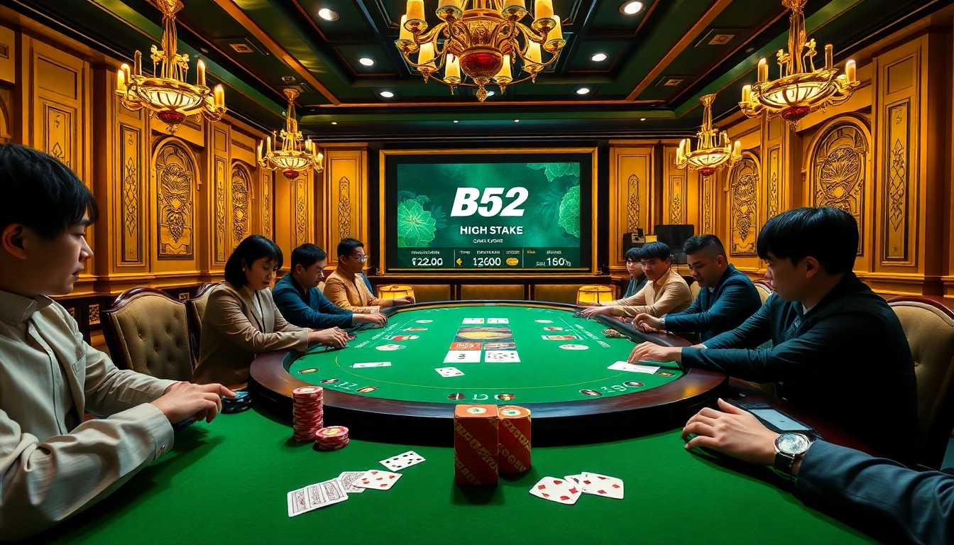 B52 game table with players betting excitingly, showcasing a vibrant casino atmosphere