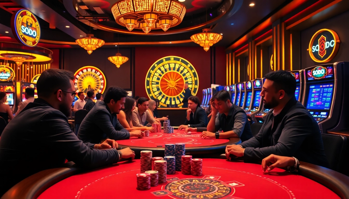 SODO Casino scene with players at a poker table showcasing luxury and excitement.