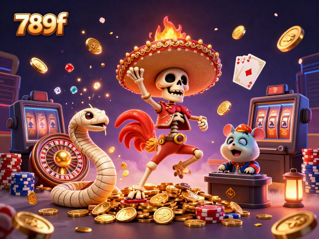 Experience winning excitement at 789f with vibrant casino characters and golden treasures.