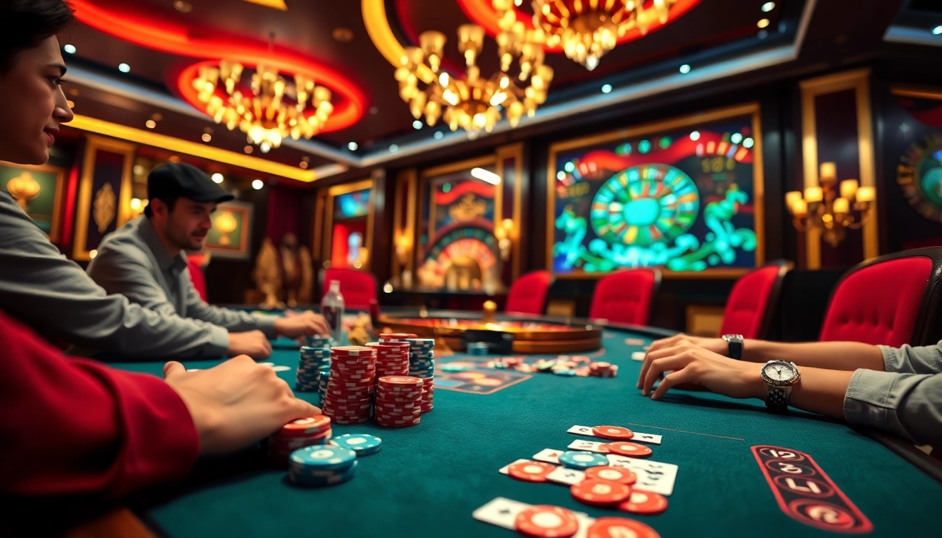 Experience the thrill of poker at a lively casino scene featuring net truyen themes with vibrant colors.