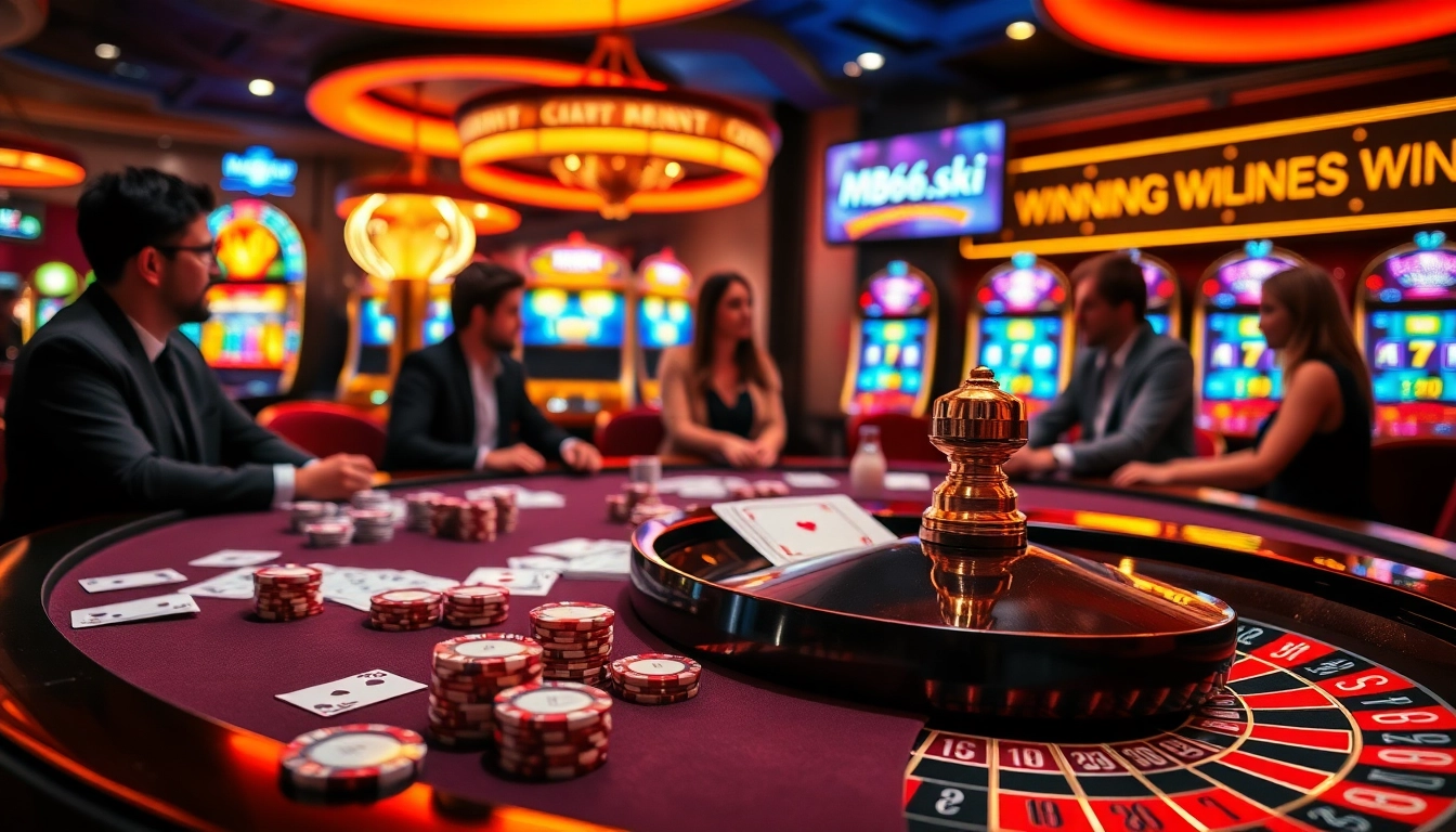 Experience thrilling moments at mb66.ski with players winning at an upscale casino table.