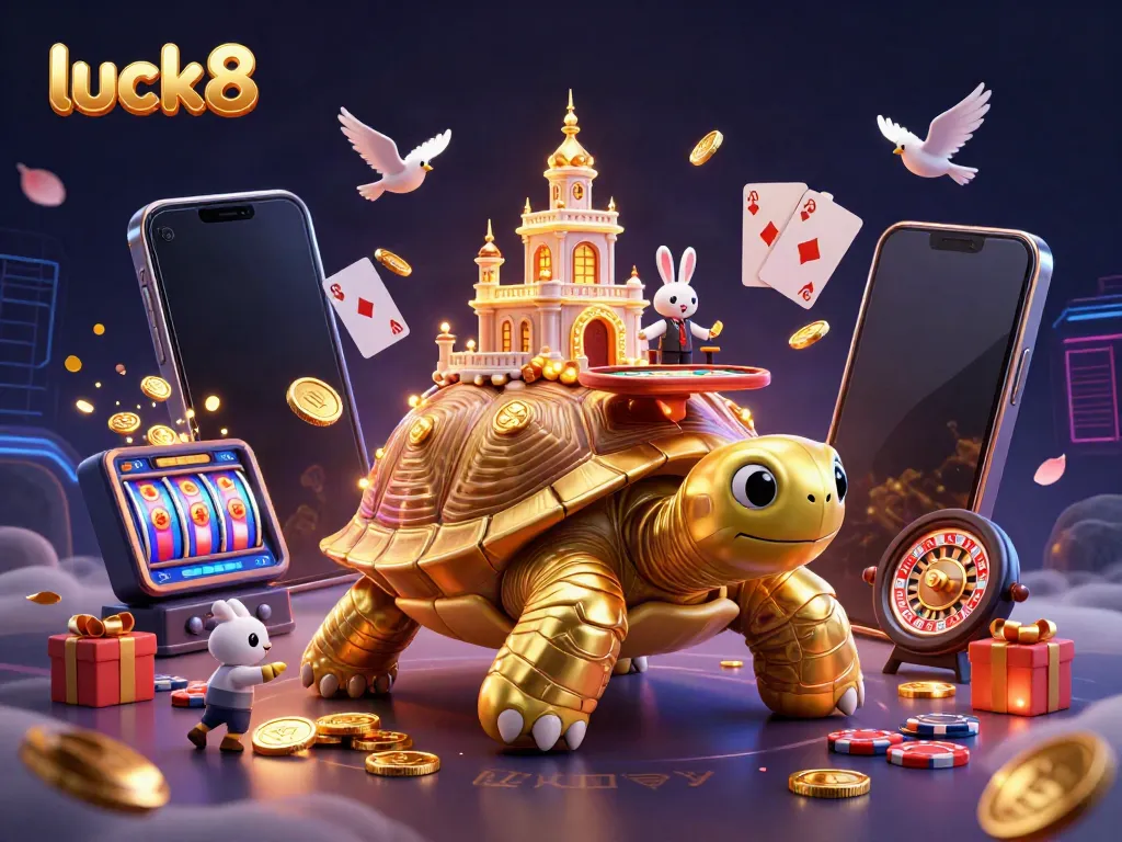 Win big at luck8 with a giant golden tortoise casino and energetic rabbit dealer.