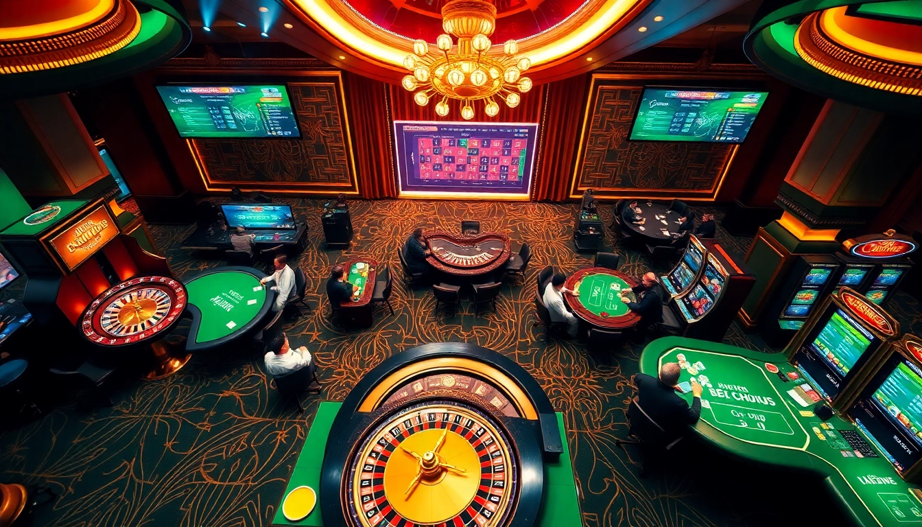 Kèo Nhà Cái offers exciting gambling experiences with a vibrant casino atmosphere featuring roulette and poker tables.