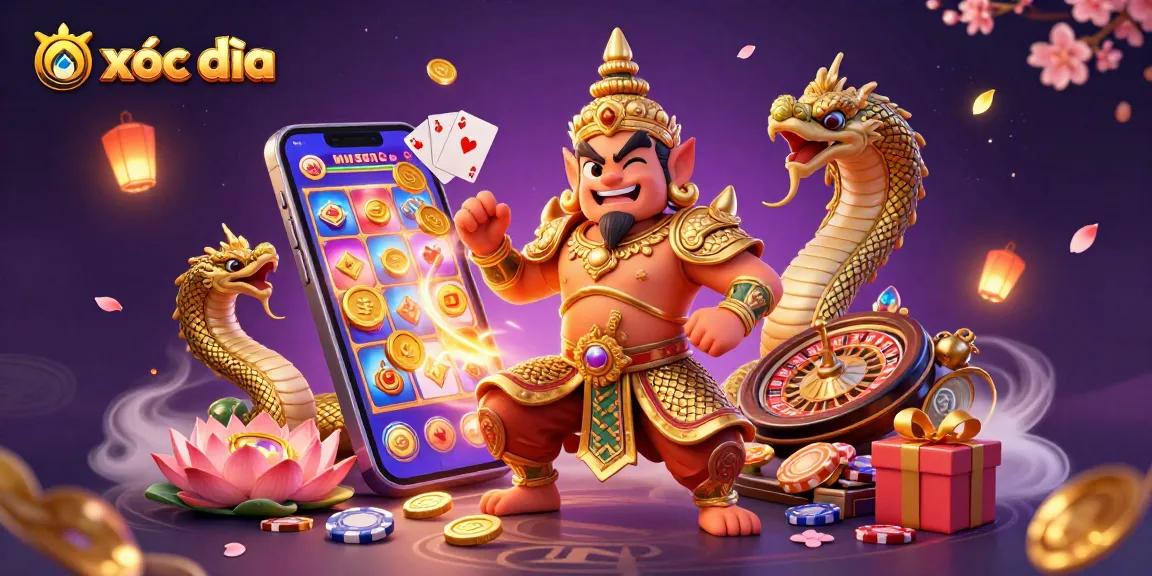 Xóc đĩa themed illustration showcases vibrant casino elements, engaging players in exhilarating bets.