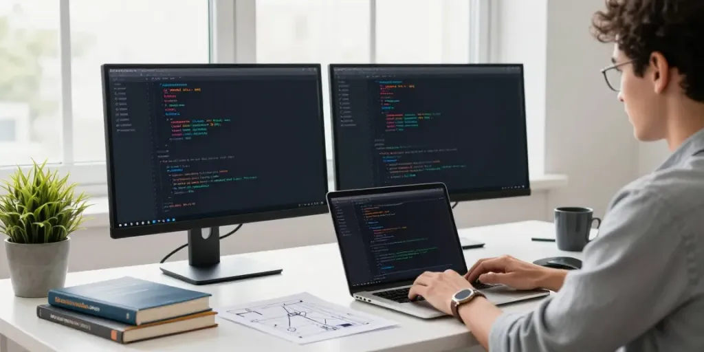 Developer maximizing instant indexing efficiency in a modern tech workspace.
