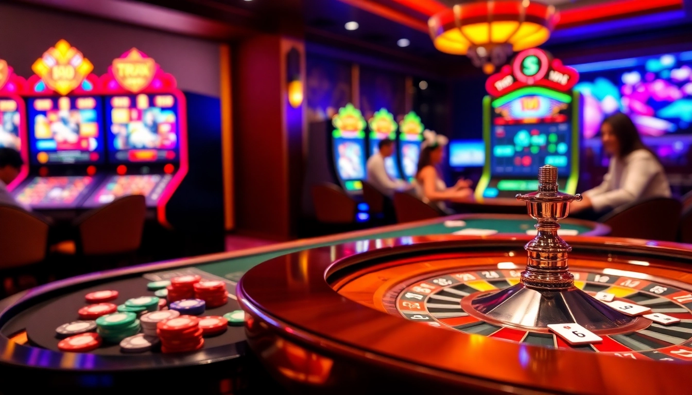 Experience the excitement of the tr88 game with engaging players and vibrant casino visuals.