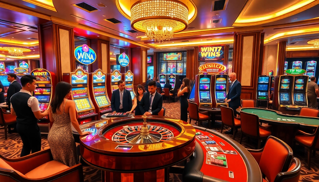 Players enjoying exciting gambling games at Win79 casino with vibrant slot machines.