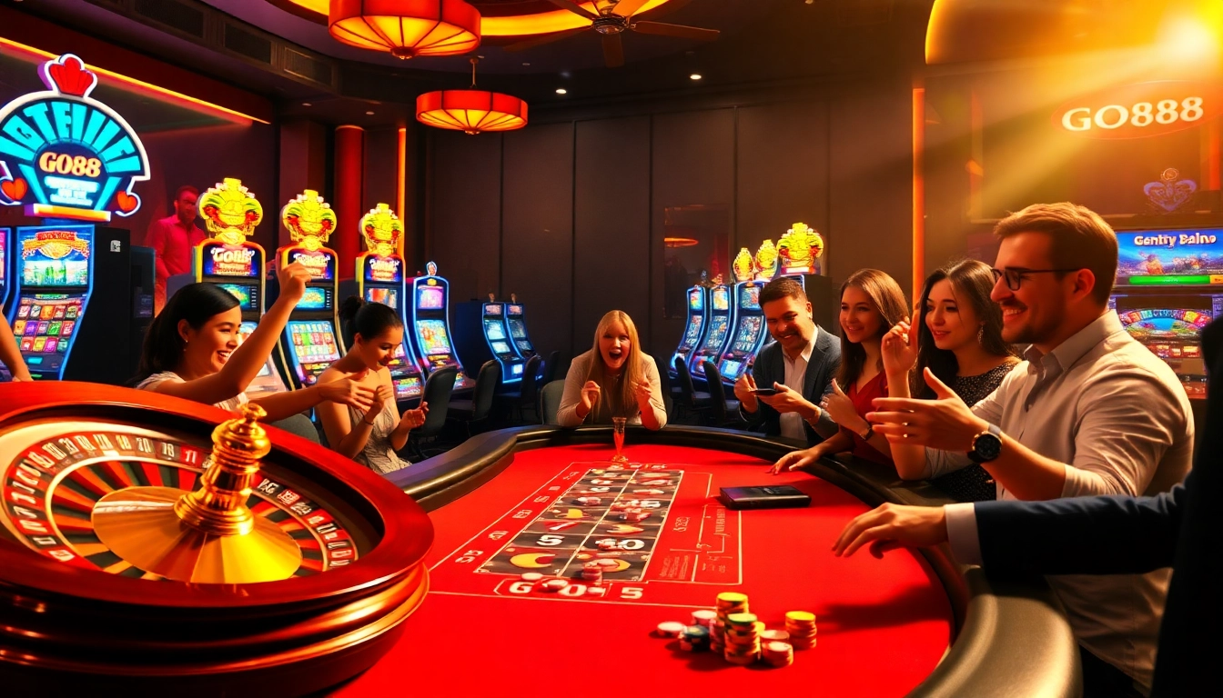 Enjoy the excitement of GO88 at a luxurious casino table with vibrant poker chips and roulette wheel.