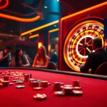 LUCK8 poker table action with vibrant chips and roulette wheel highlighting the thrill of gambling.