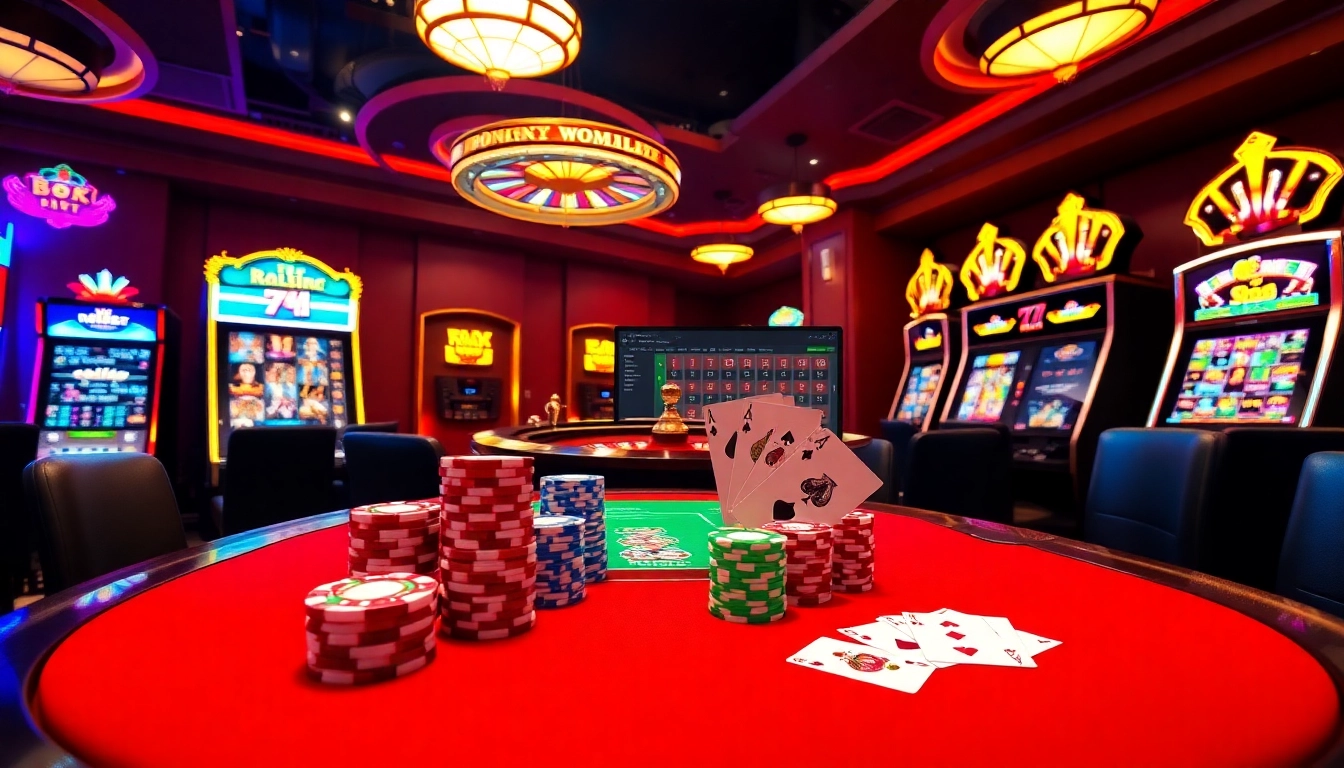 Experience the exhilarating atmosphere of 7M with vibrant poker chips and a spinning roulette wheel.