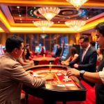 Players enjoying different games in a bustling casino atmosphere portraying mm88 kjc's excitement and luxury.