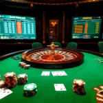 Players enjoying an intense gambling experience at https://az888.futbol, featuring poker chips and a roulette wheel.