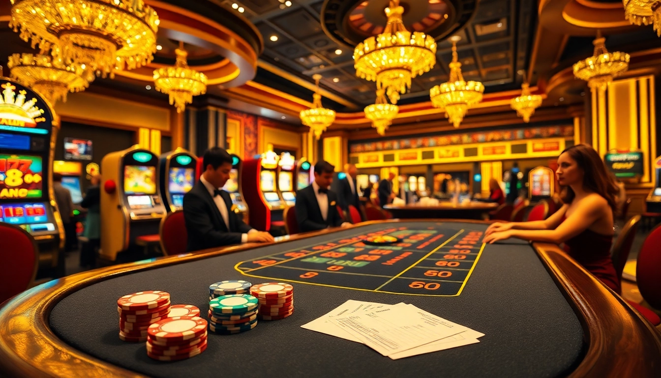 Players betting at a luxurious blackjack table while engaged in online gambling at https://bj88h.org/.