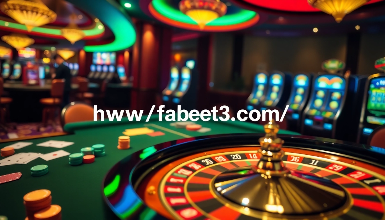 Experience the thrill of gambling at https://fabet3.com/ with a vibrant casino scene, featuring roulette and poker elements.