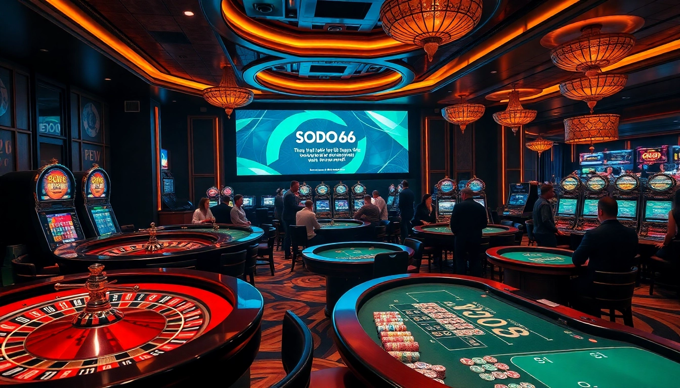 Players enjoying a thrilling gaming experience at SODO66 casino with roulette and slot machines.