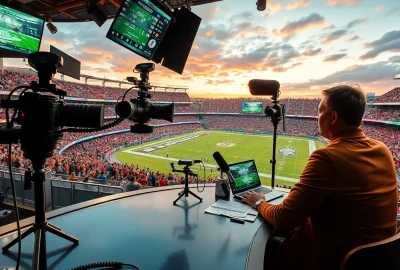 Engaging scene of sports broadcasting capturing an exciting live event atmosphere.