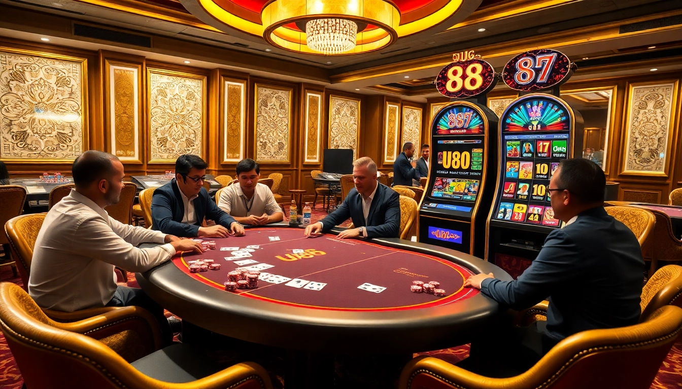Experience the thrill of uu88 gaming at a luxurious poker table in an exciting casino environment.