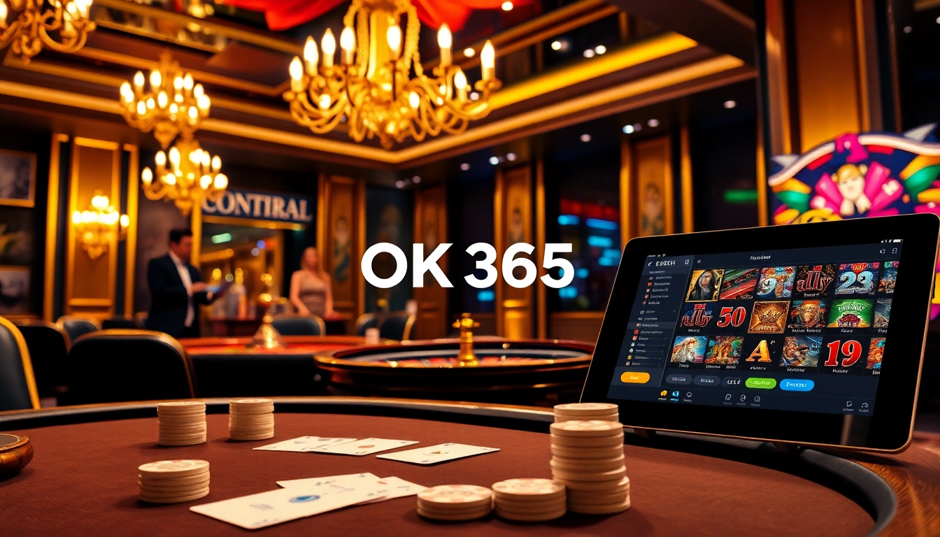 Engaging scene from OK 365 casino featuring roulette and poker, showcasing high-stakes excitement.