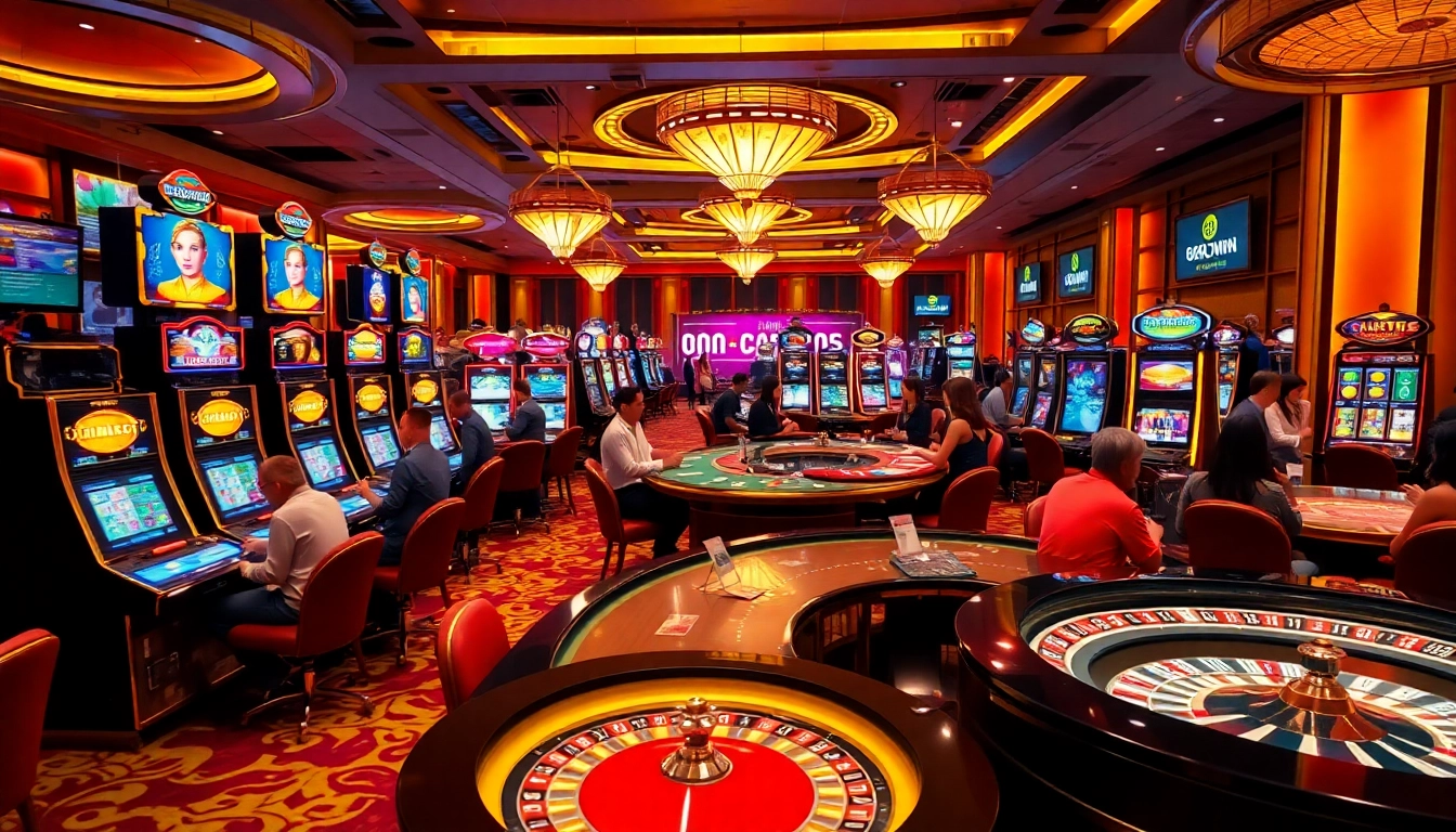 Players engaged in thrilling games at 888VND casino, showcasing excitement and luxury.