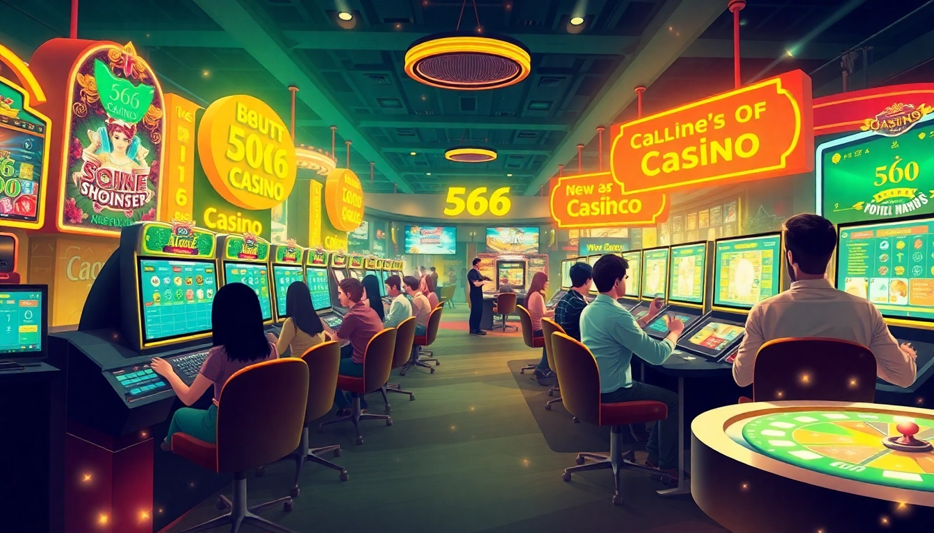 Experience the excitement of online gambling at https://566.beauty/ with a vibrant virtual casino scene.