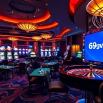Engaging in exciting games at 69vn.gb.net casino with vibrant slot machines and poker tables.
